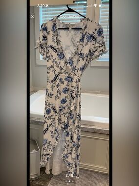 GUESS blue and white high low wrap dress size small